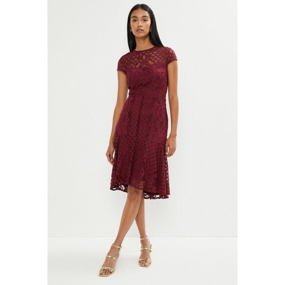 Size XL X-LARGE‎ NEW BURGUNDY WINE LACE MIDI DRESS Wedding Western Holiday Party - Picture 6 of 7